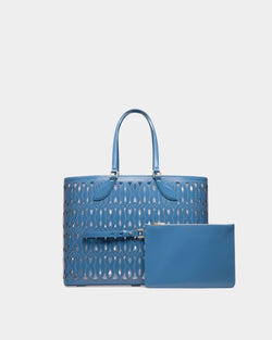 Lago Tote Bag In Blue Leather