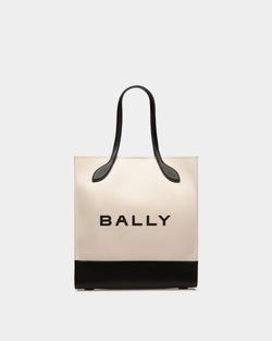 Bar Tote Bag In Natural And Black Fabric