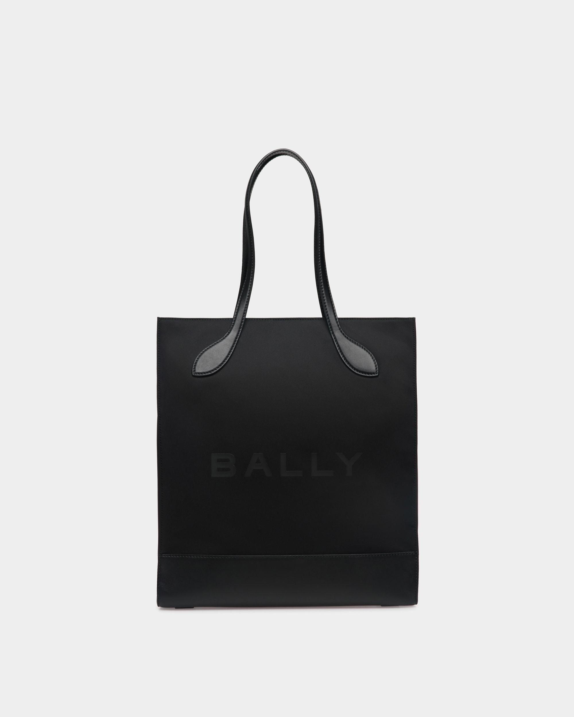 Bally Global - Bolso Tote Bar De Nailon Y Piel Negra - Negro