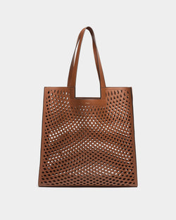 Easy Bally Tote Bag in Brown Laser-Cut Leather