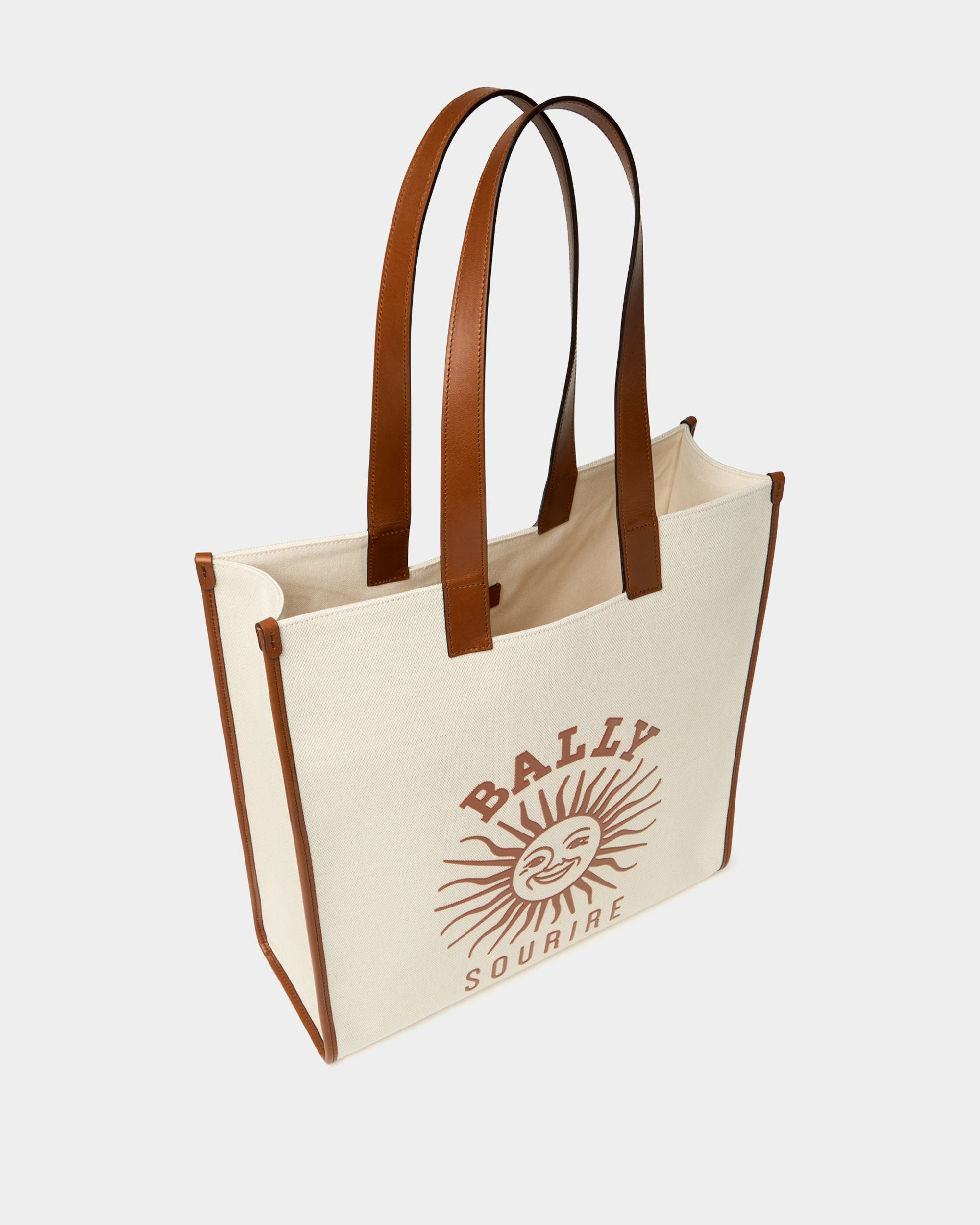 Bally Global - Tote Bag Easy Bally In Tela Di Cotone Naturale - Bianco