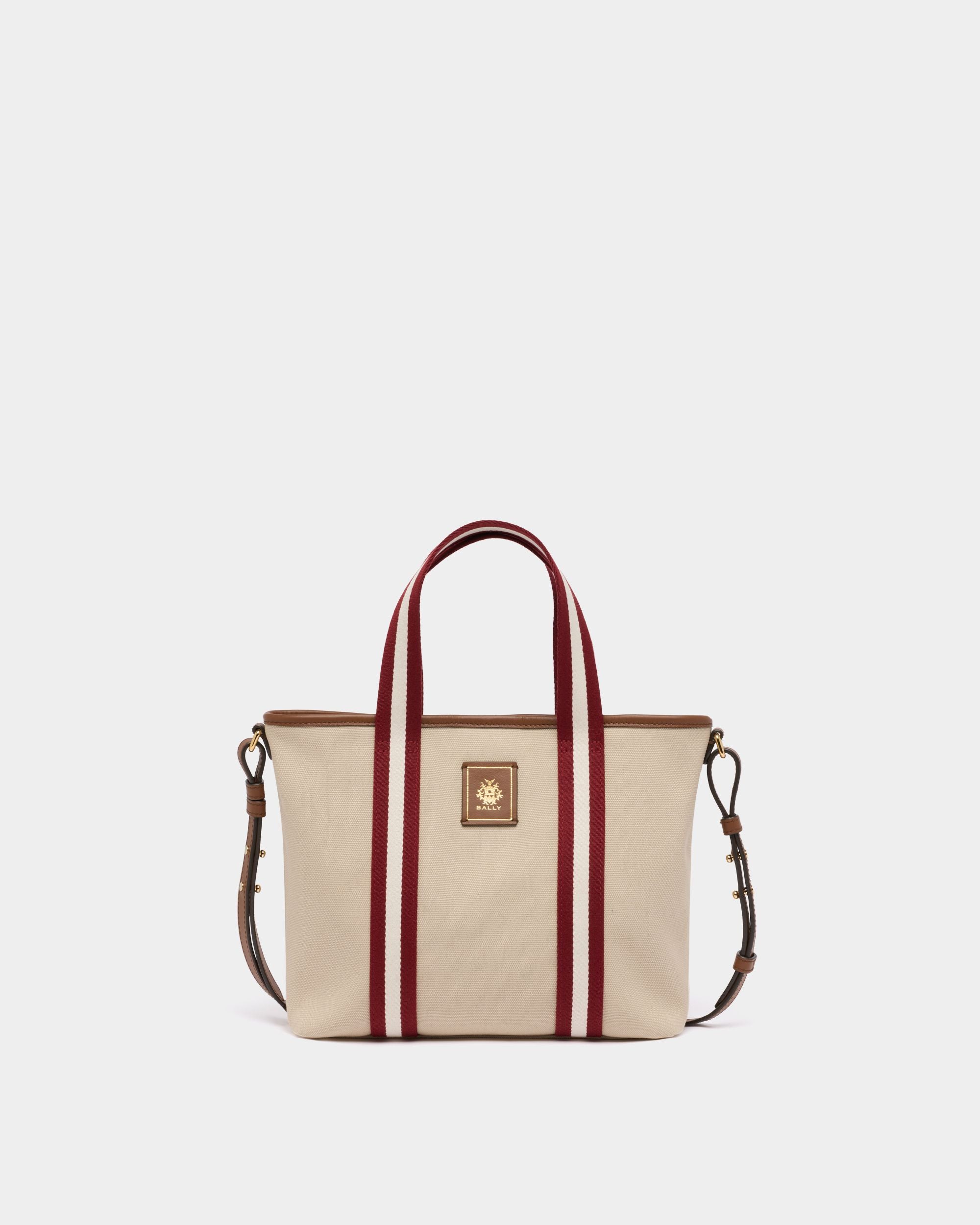 Bally Global - Edelbliss Tote Bag aus Canvas in Ivory mit Bally-Ribbon-Detail - White