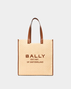 La Plage Tragetasche aus Stoff in Beige mit Bast-Effekt