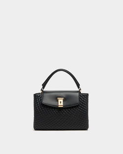 Kleine Henkeltasche Lock Me aus schwarzem, gestepptem Leder