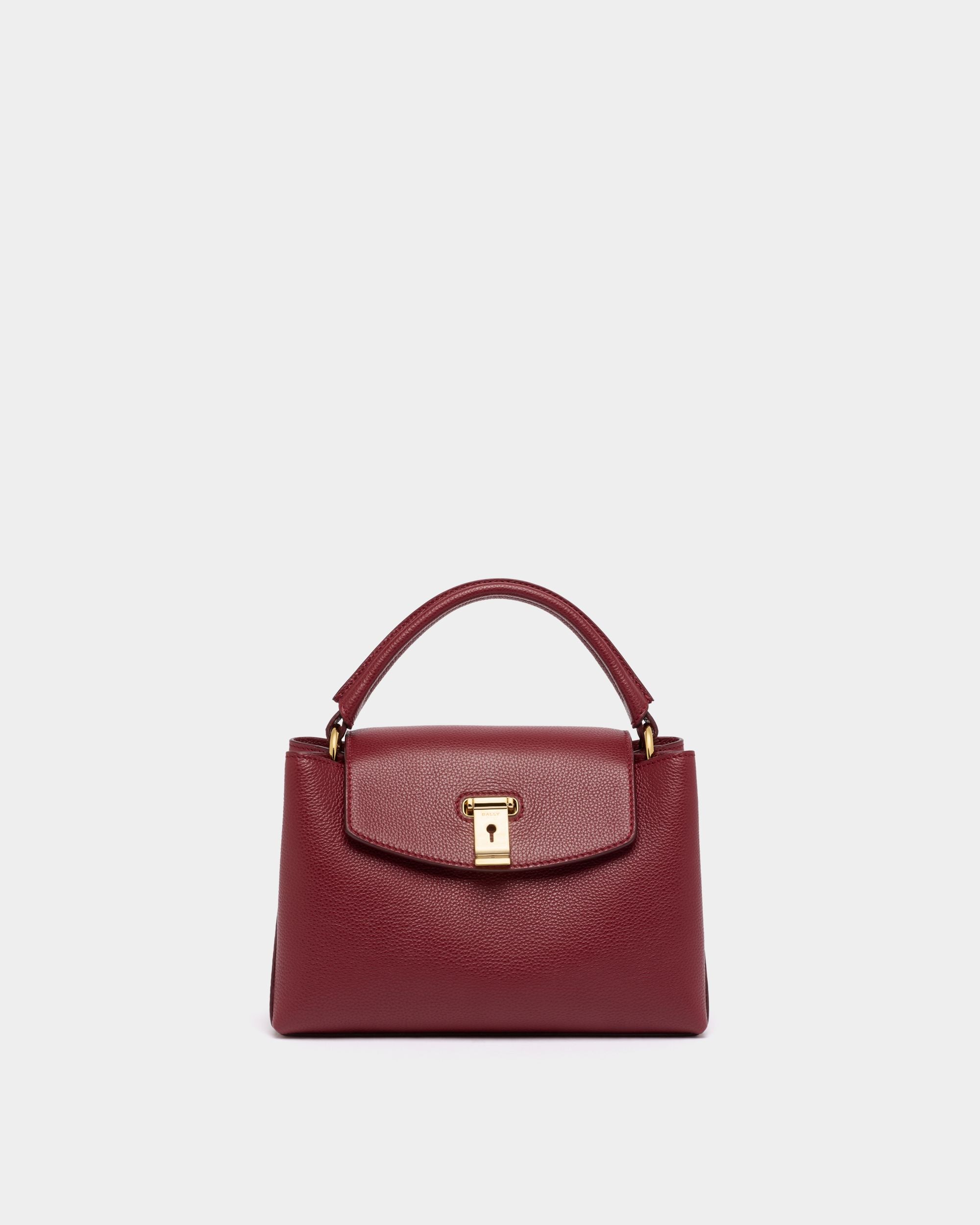 Bally Global - Lock Me Small Top Handle Bag in Ruby Red Grained Leather - Red