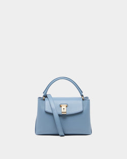 Lock Me Small Top Handle Bag in Blue Grained Leather