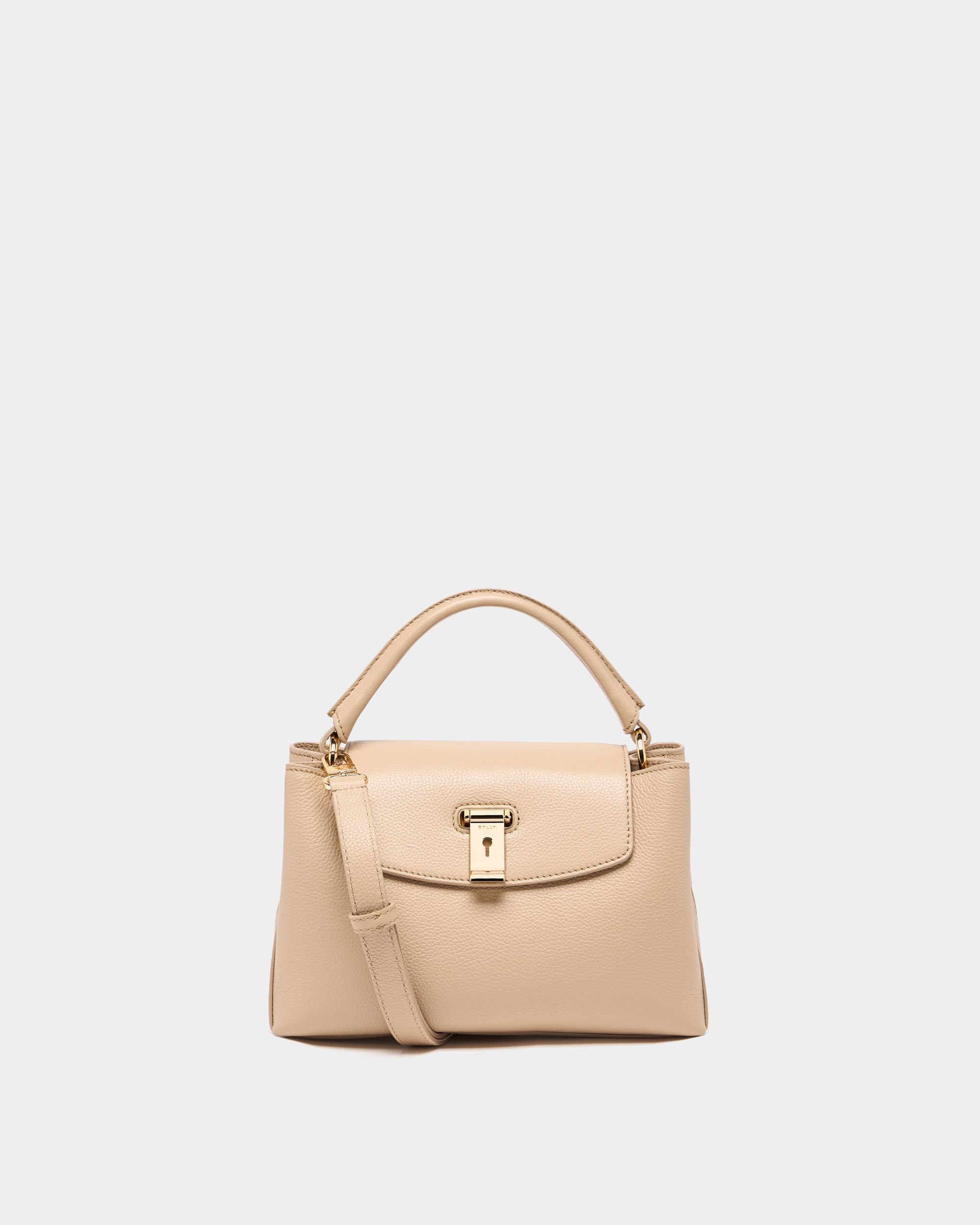 Bally Global - Lock Me Small Top Handle Bag In Light Beige Grained Leather - Beige