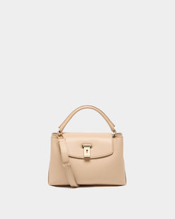 Lock Me Small Top Handle Bag In Light Beige Grained Leather