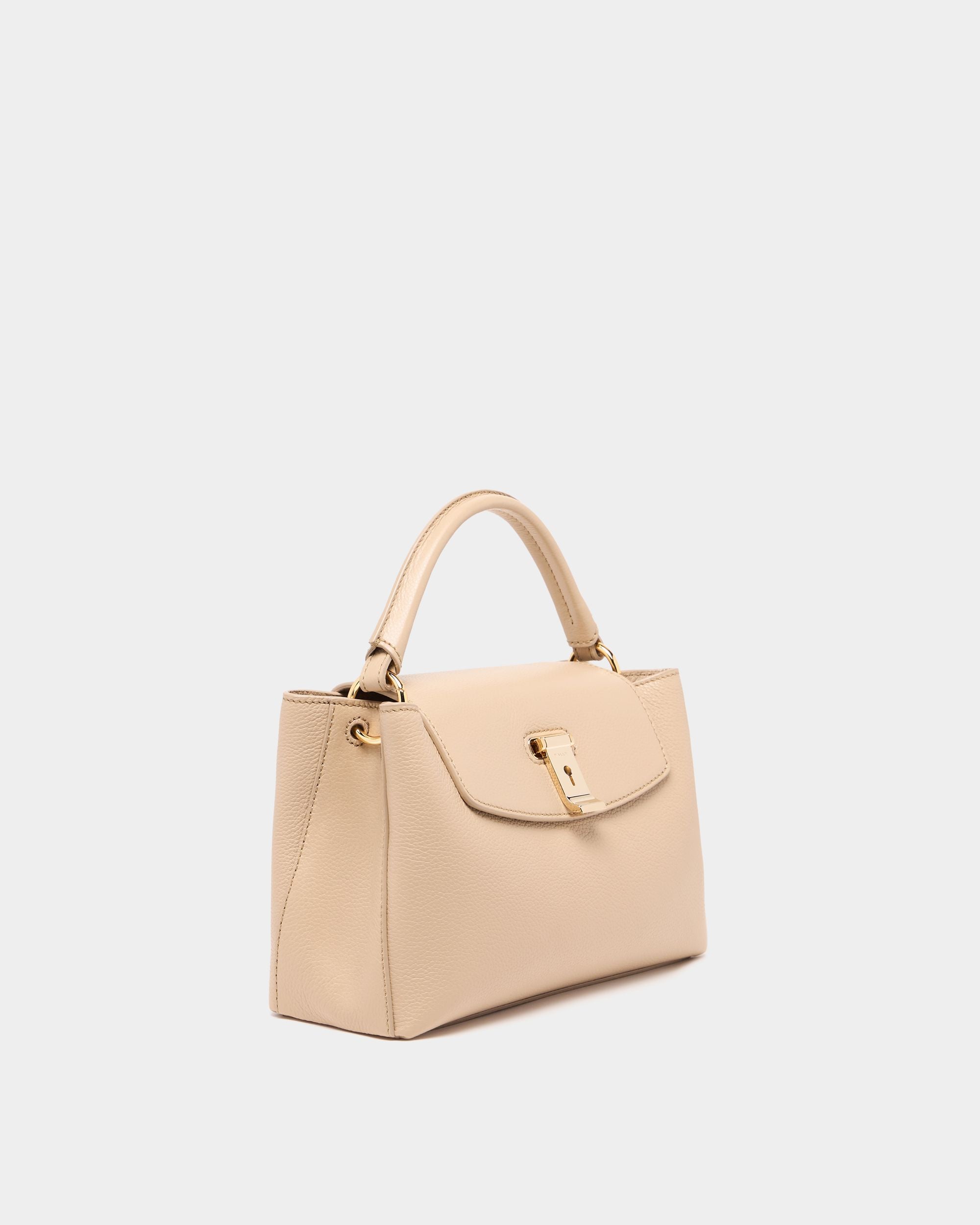Bally Global - Lock Me Small Top Handle Bag In Light Beige Grained Leather - Beige