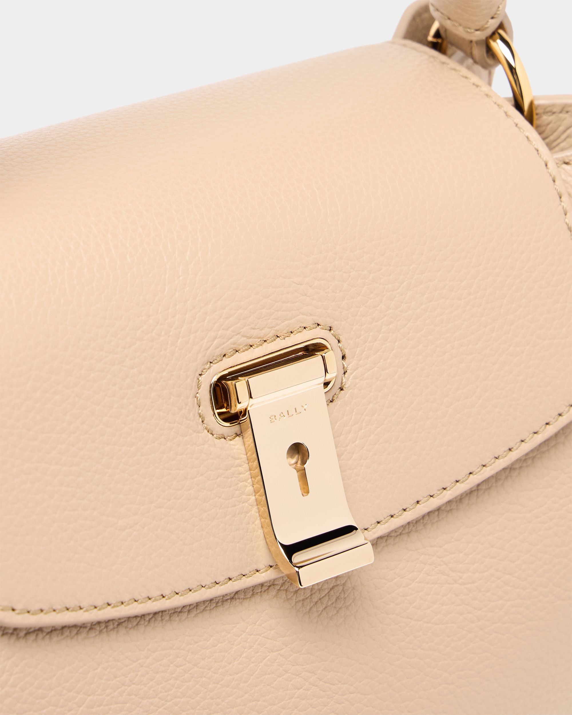 Bally Global - Lock Me Small Top Handle Bag In Light Beige Grained Leather - Beige
