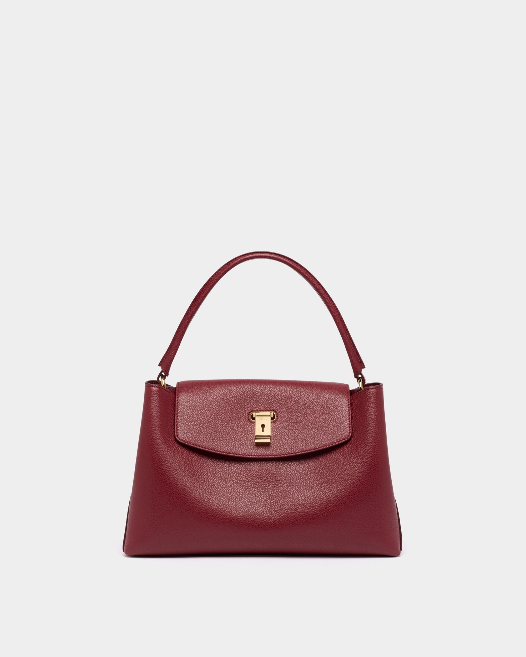Bally Global - Lock Me Top Handle Bag in Ruby Red Grained Leather - Red