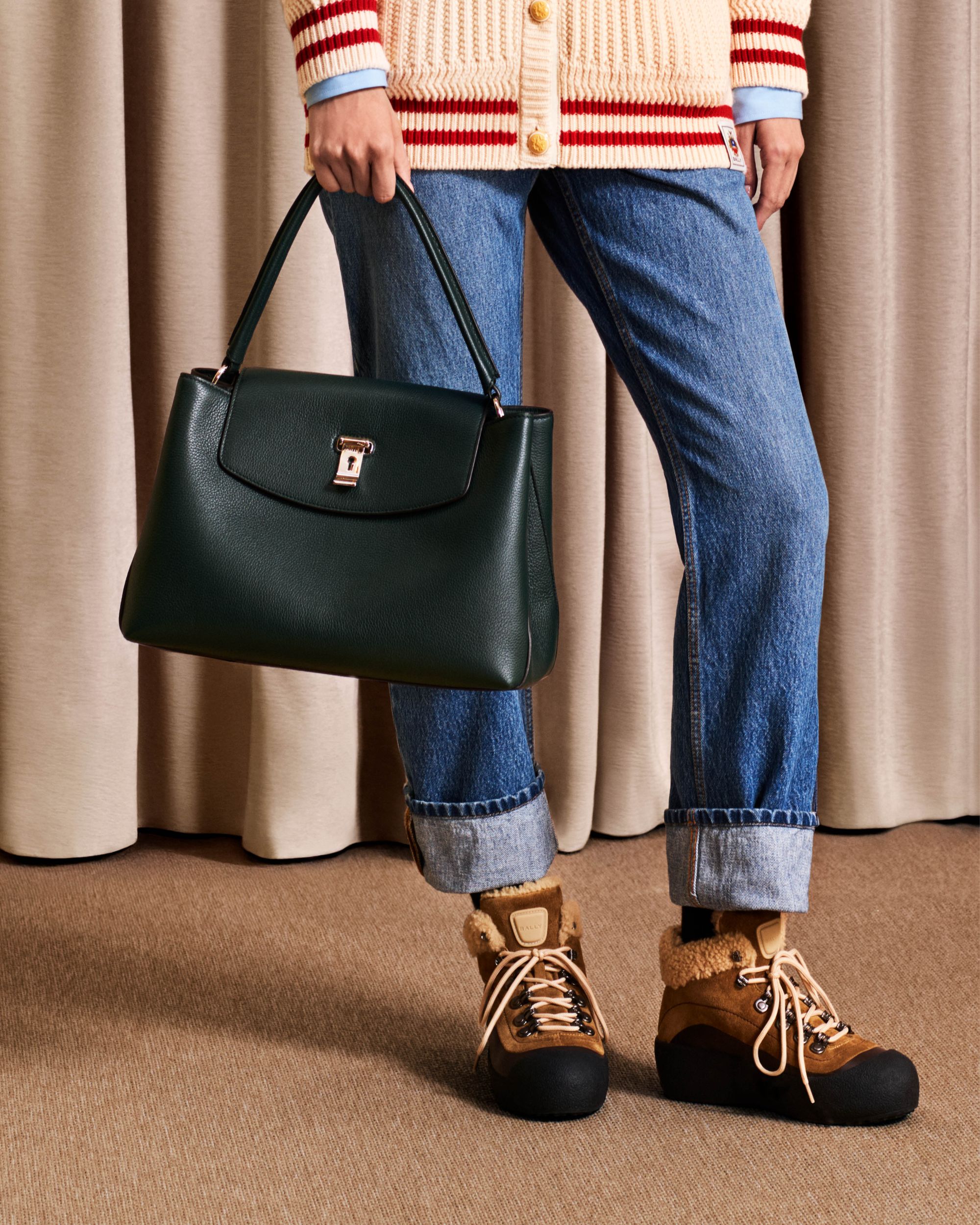 Bally Global - Bolso De Mano Lock Me De Piel Granulada Verde Mármol - Verde