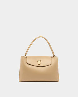 Lock Me Top Handle Bag in Light Beige Grained Leather