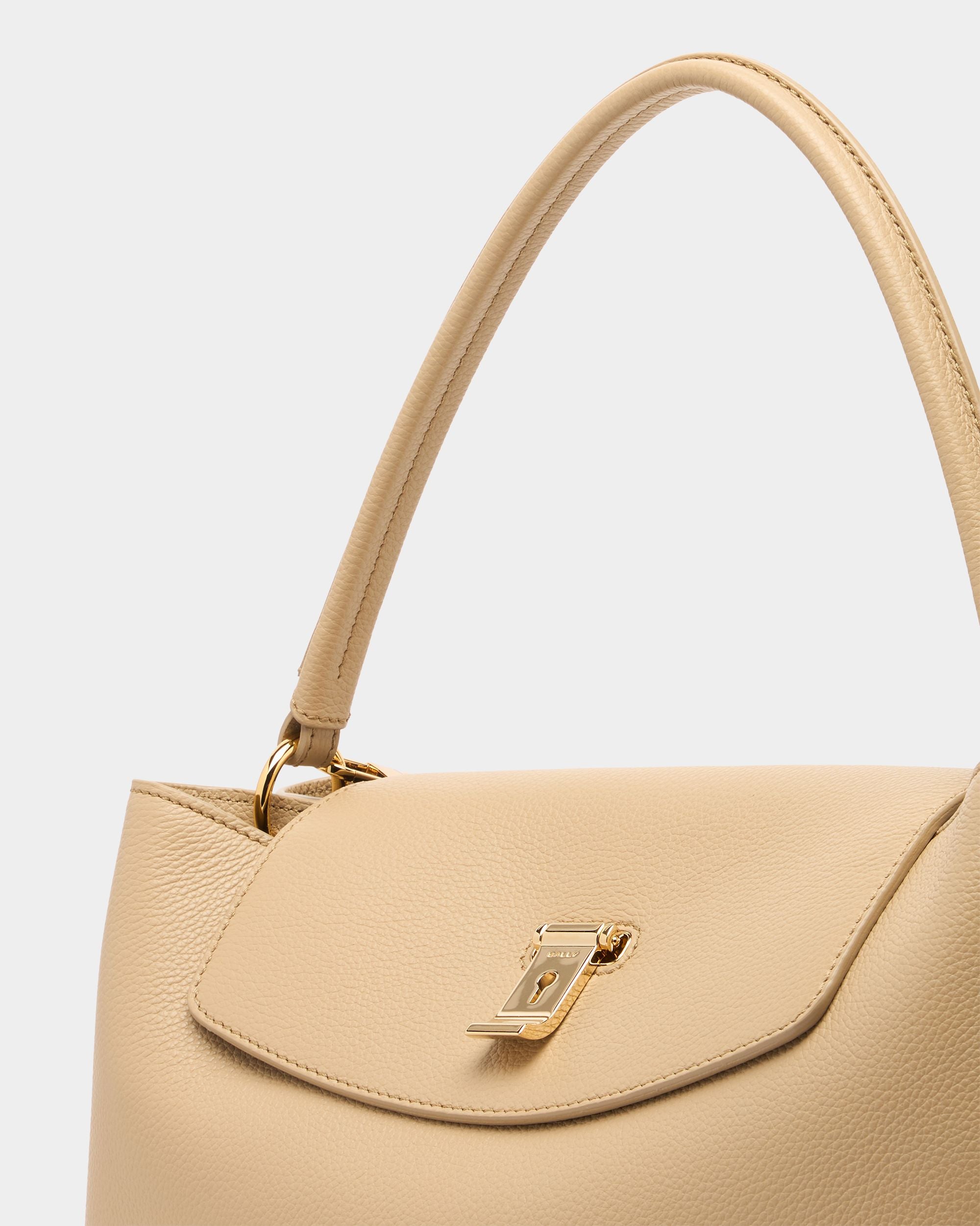 Bally Global - Lock Me Top Handle Bag in Light Beige Grained Leather - Beige