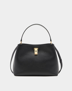 Lock Me Top Handle Bag in Black Grained Leather