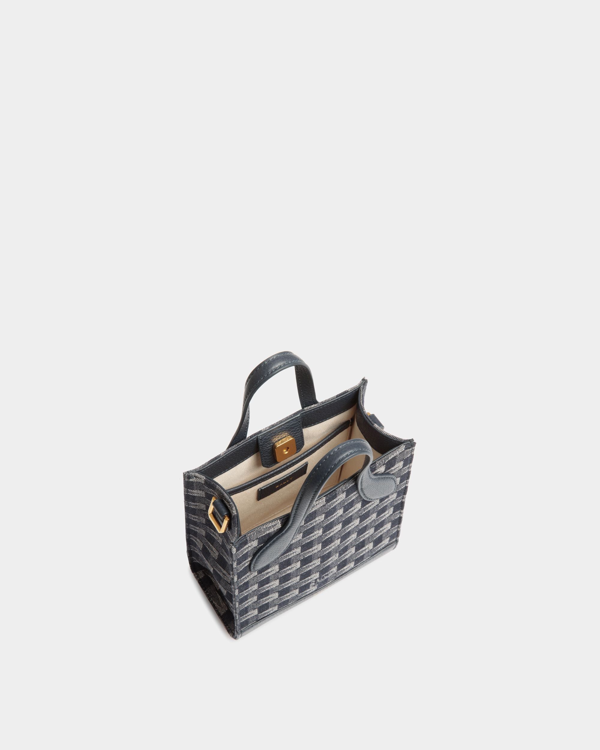 Bally Global - Bar Mini Tote Bag in Pennant Motif Denim - Bleu