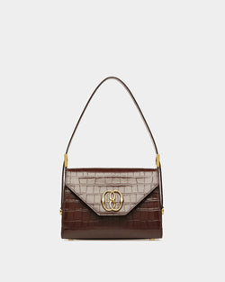 Emblem Top Handle In Crocodile Embossed Leather