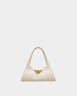 Bolso De Hombro Tilt Pequeño De Piel Con Estampado De Cocodrilo Blanco