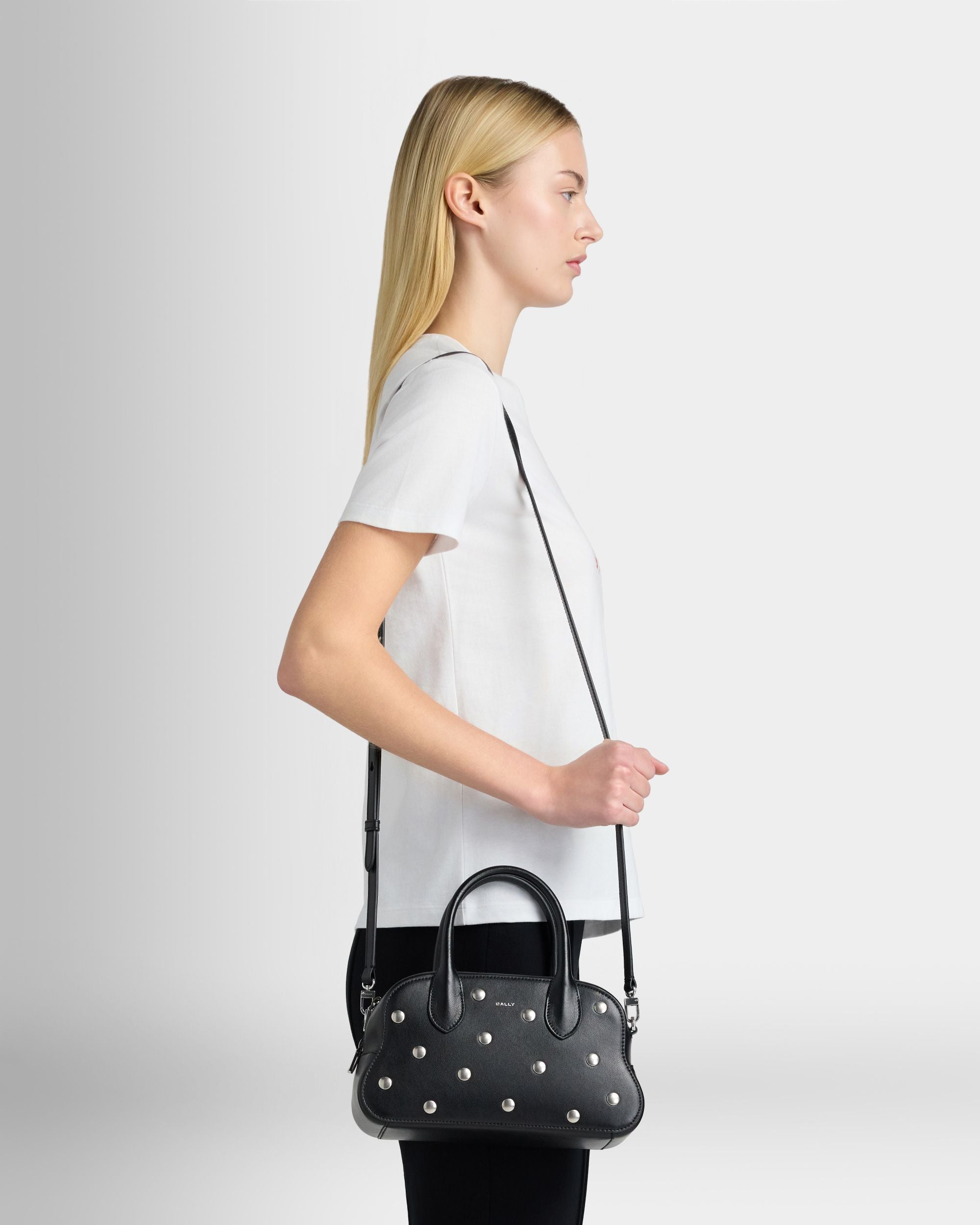 Bally Global - Unda Top Handle Bag in Black Grained Leather - Black