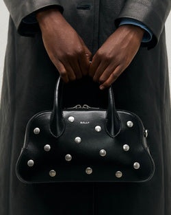 Unda Top Handle Bag in Black Grained Leather