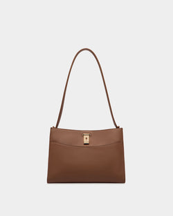 Lock Me Shoulder Bag in Brown Grained Leather