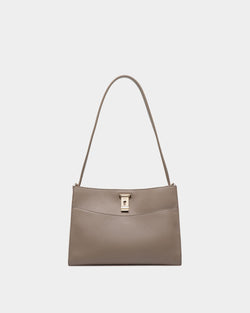 Lock Me Shoulder Bag in Taupe Grained Leather