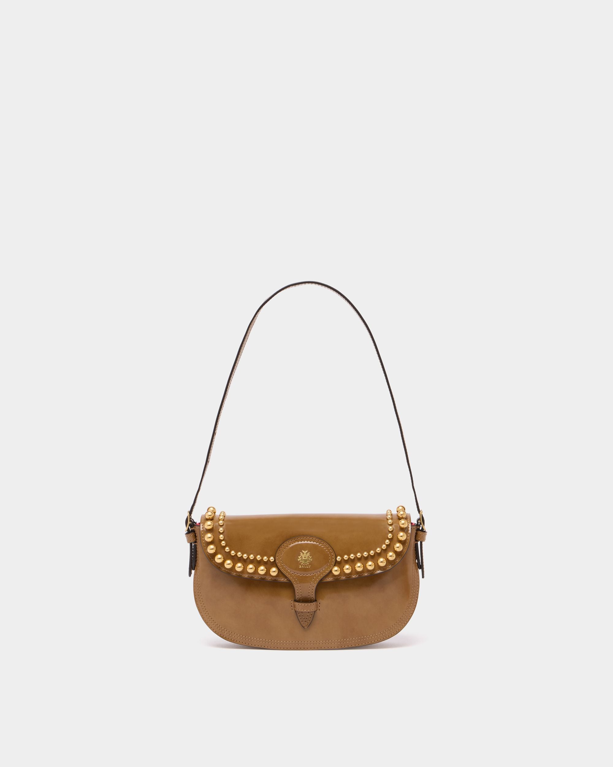 Bally Global - Beckett Small Shoulder Bag in Beige Brushed Leather With Studs - Beige