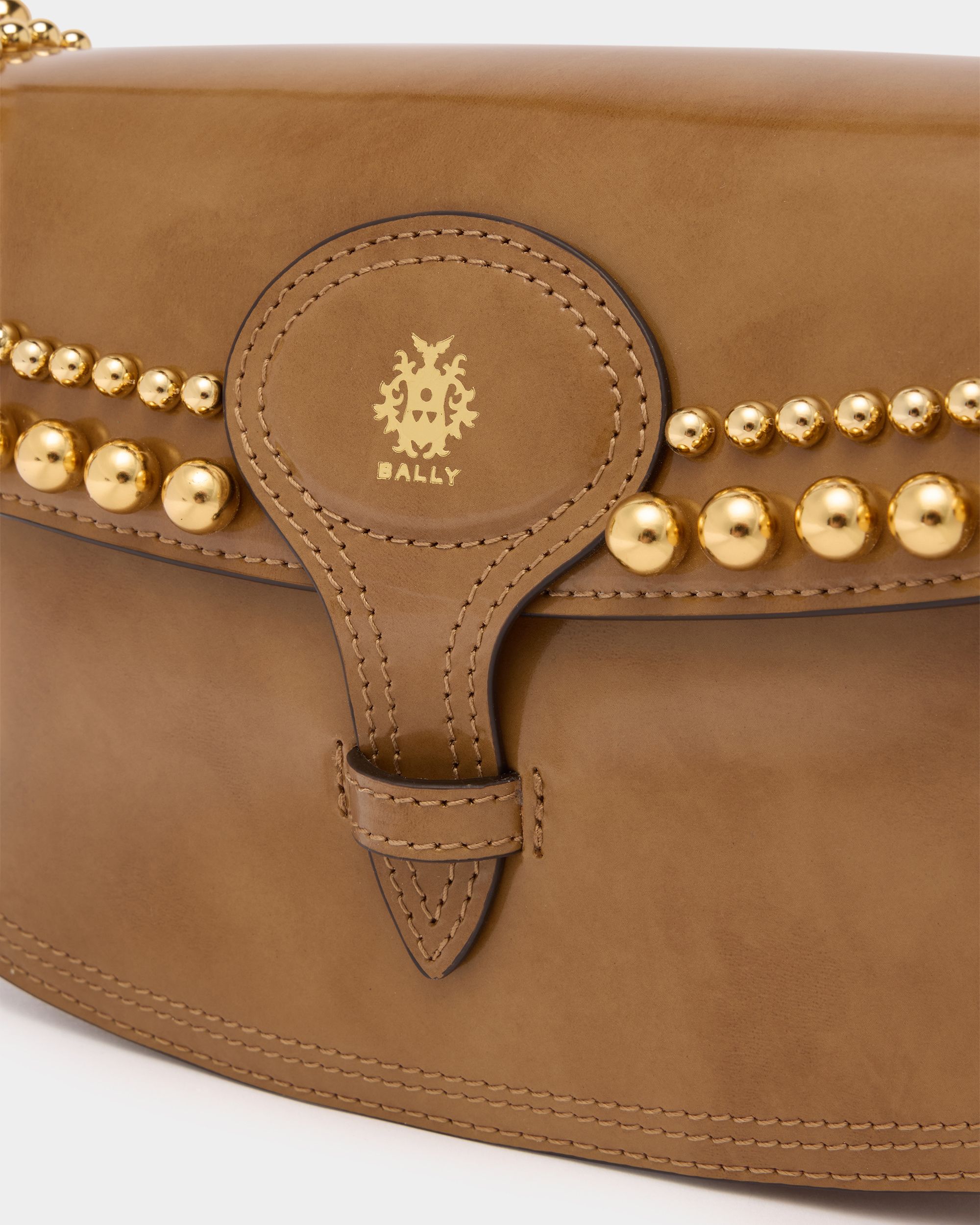 Bally Global - Beckett Small Shoulder Bag in Beige Brushed Leather With Studs - Beige