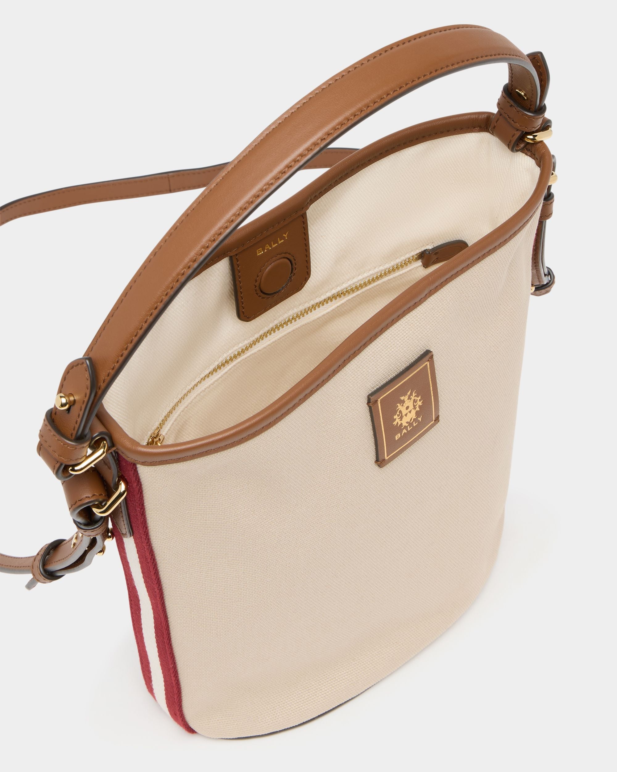 Bally Global - Beuteltasche Edelbliss aus naturfarbenem Canvas mit Bally-Ribbon-Detail - White
