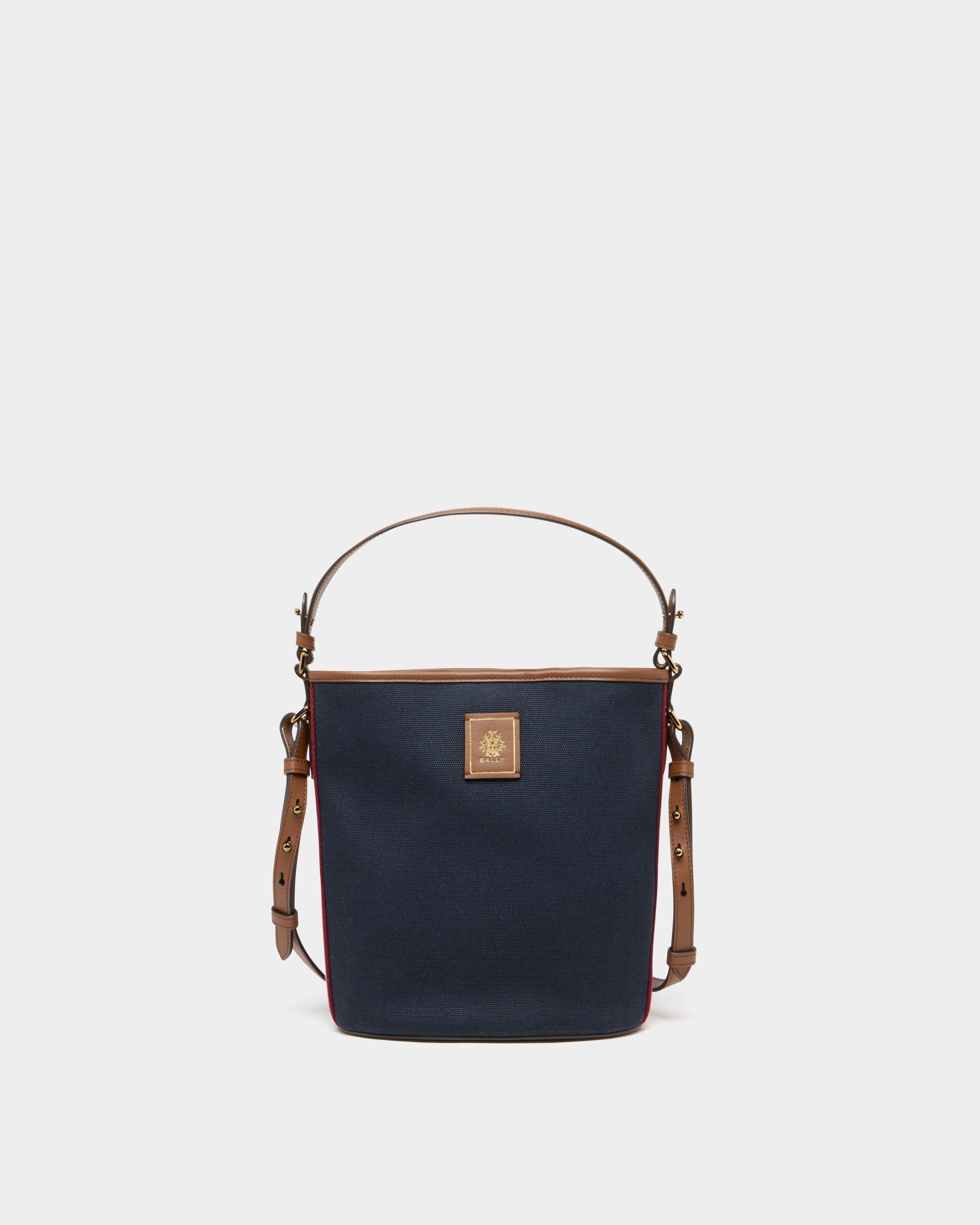 Bally Global - Edelbliss Bucket Bag aus Canvas in Navy Blue mit Bally-Ribbon-Detail - Blue