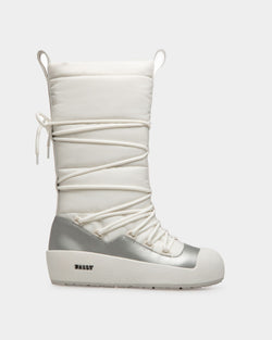 Cathye Recycled Nylon & Leather Boots In White & Silver