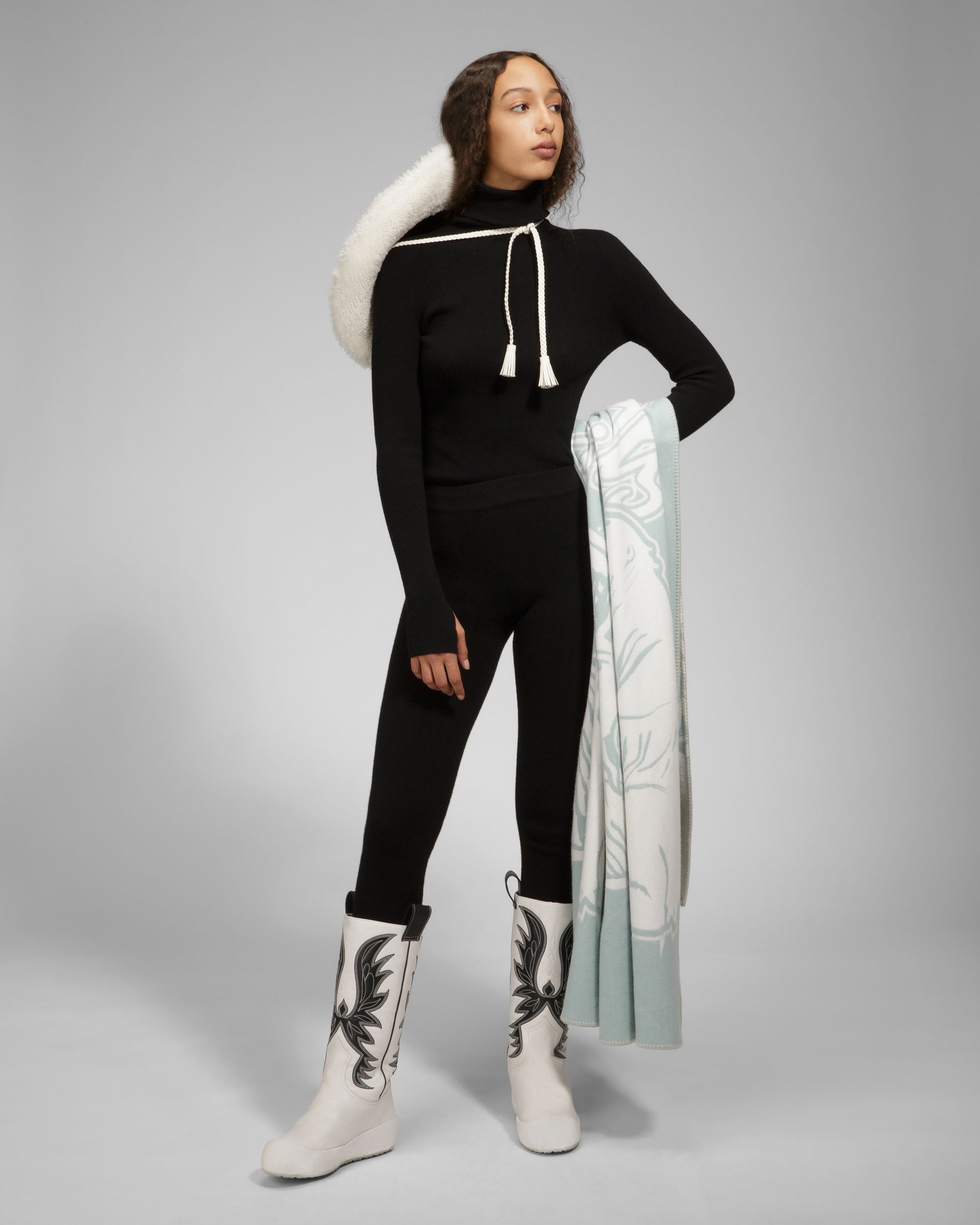 Bally Global - Chambery Leather Long Boots In White & Black - Multicolor