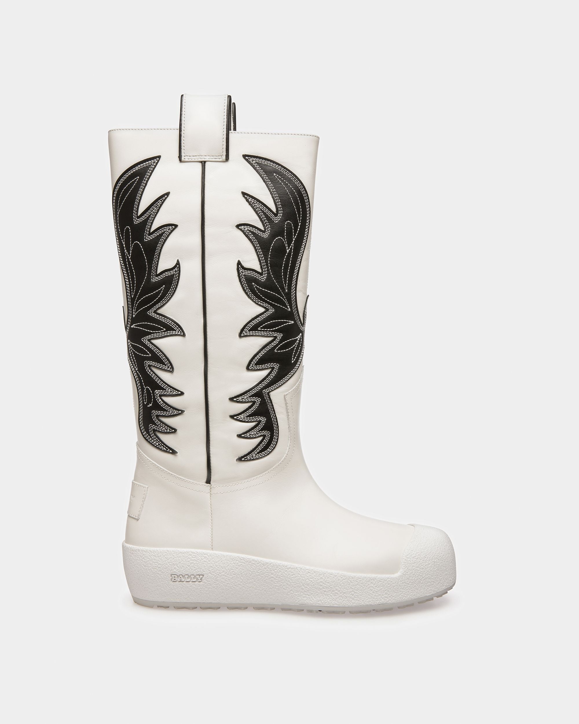 Bally Global - Chambery Leather Long Boots In White & Black - Multicolor