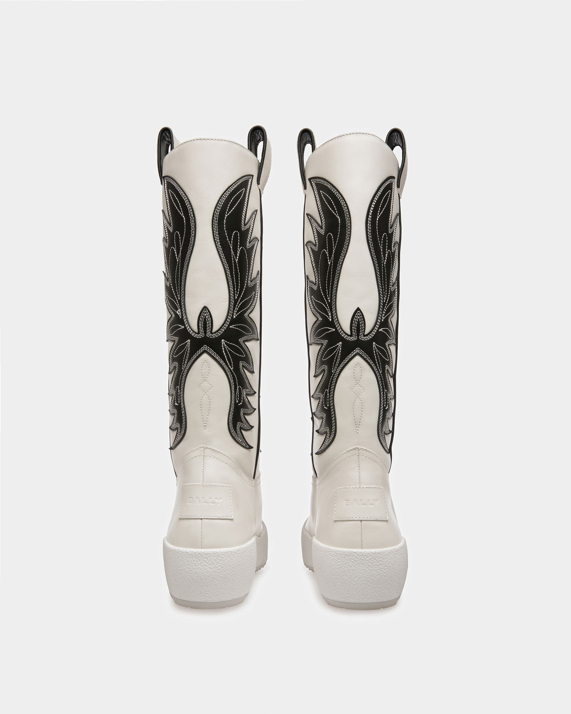 Bally Global - Chambery Leather Long Boots In White & Black - Multicolor