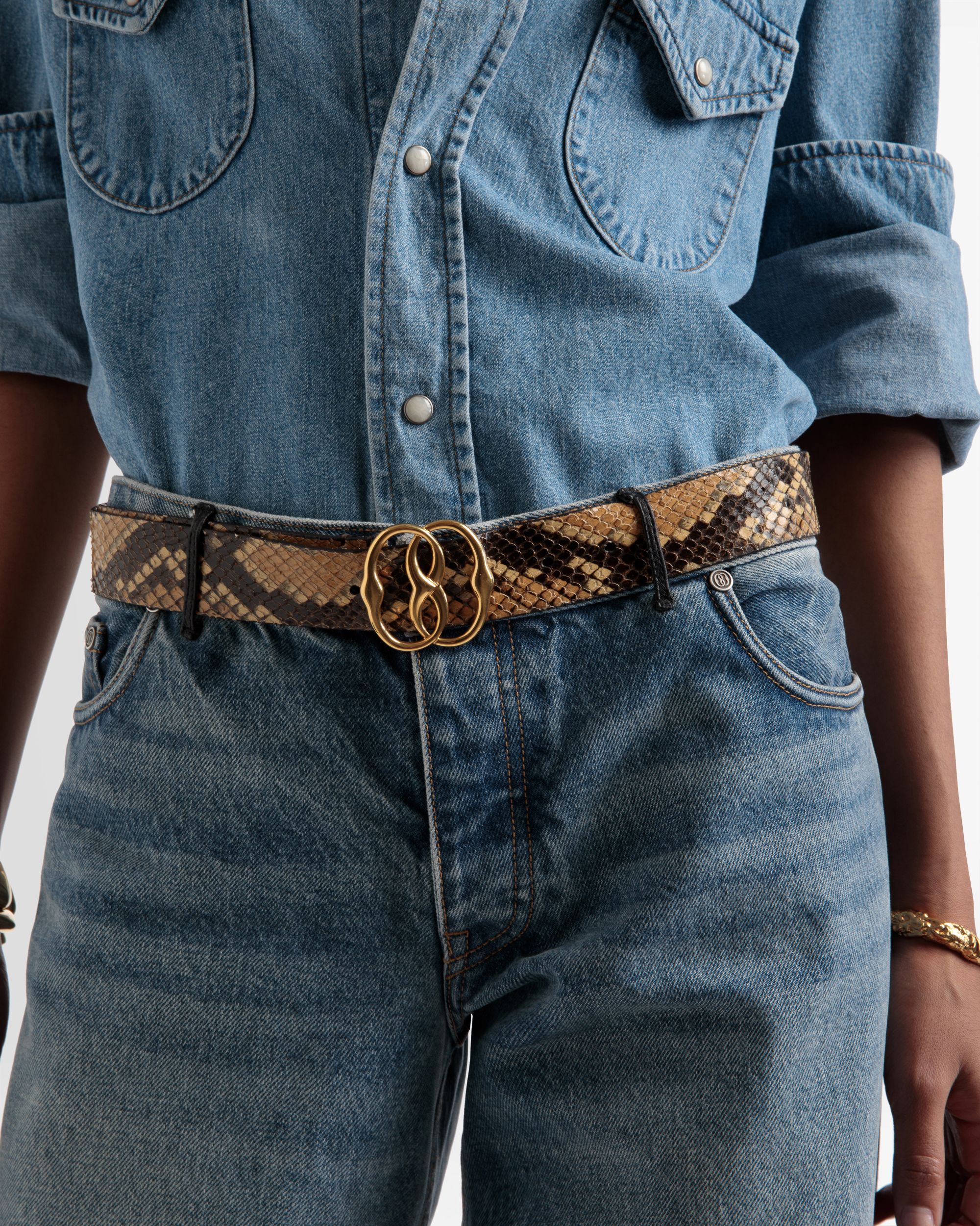 Emblem Ceinture Imprimée Python De 25 Mm Marron Women | Bally Global