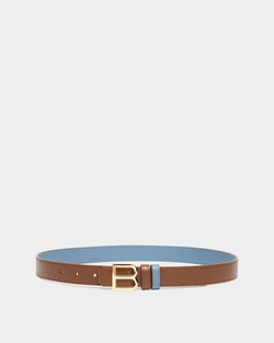 B Twist 25 mm Reversible Belt in Brown and Blue Leather