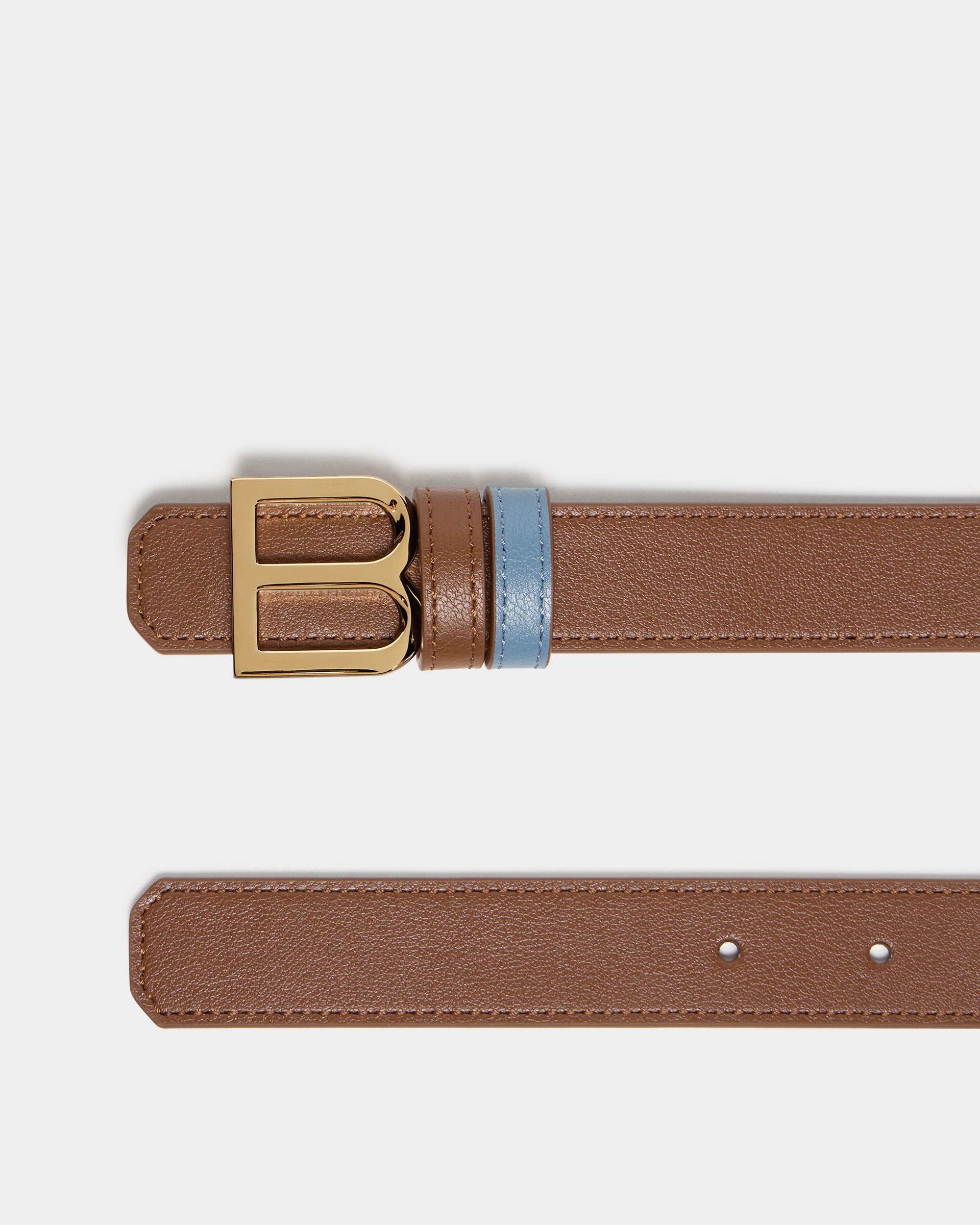 Bally Global - B Twist 25 mm Reversible Belt in Brown and Blue Leather - Multicolor
