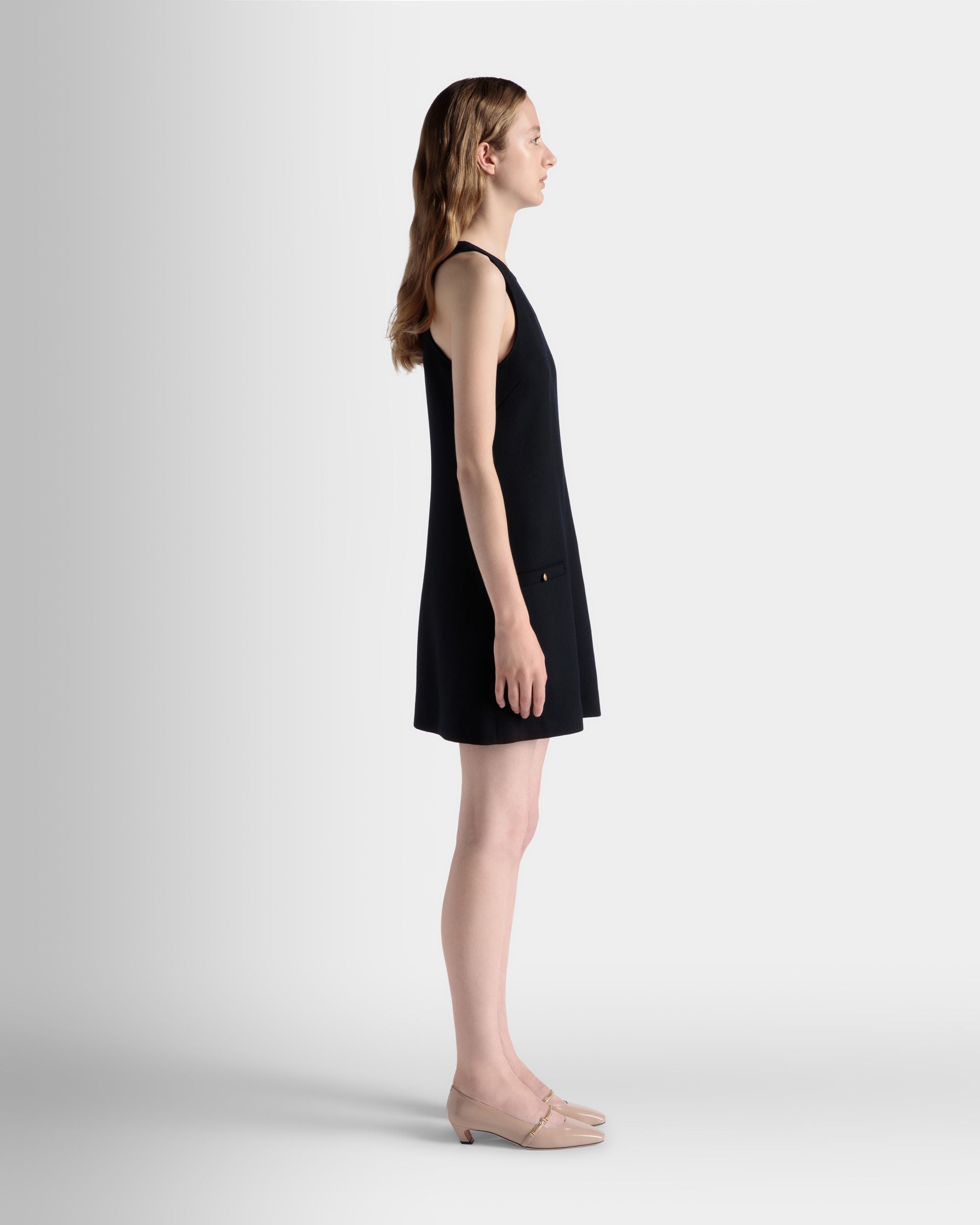 Bally Global - Minivestido Évasé De Lana Navy Blue - Azul