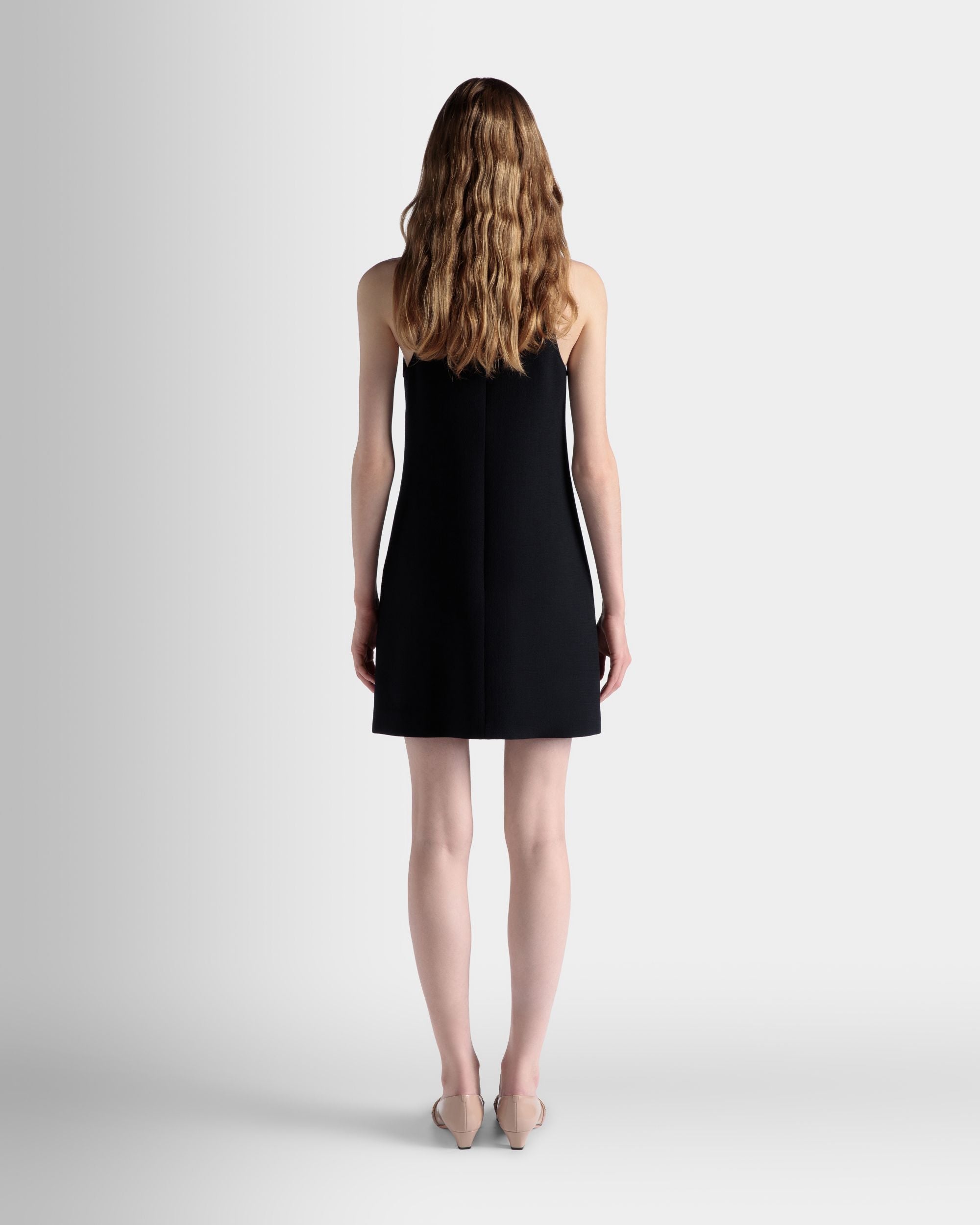 Bally Global - Minivestido Évasé De Lana Navy Blue - Azul