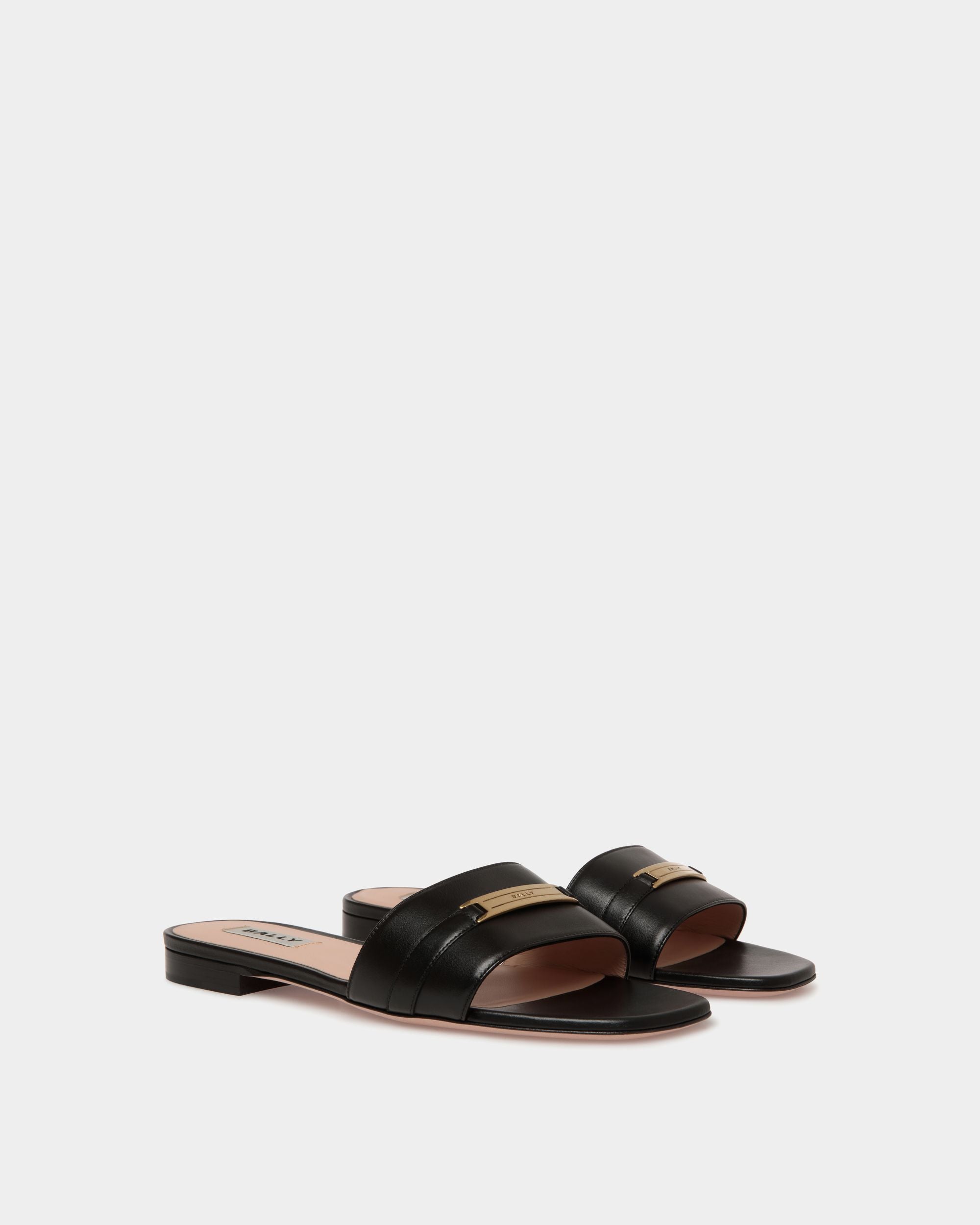 Bally Global - Deco Flat Sandal in Black Leather - Black