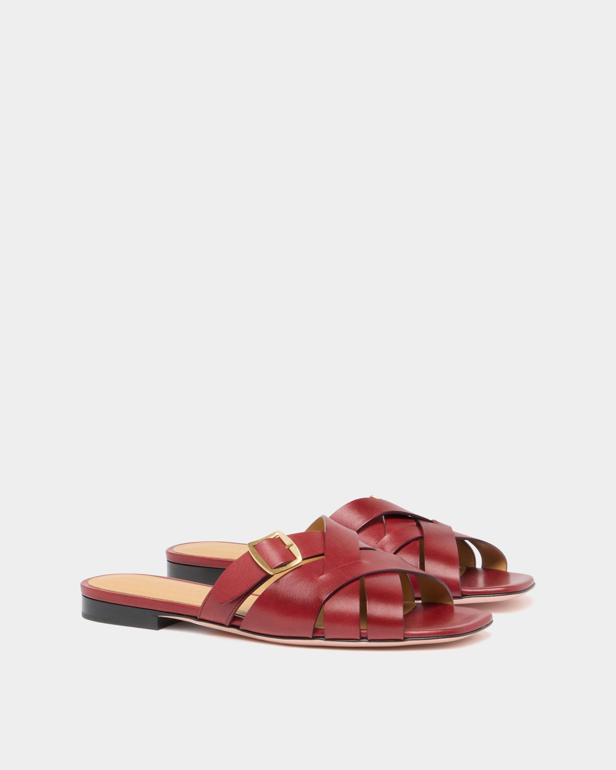 Bally Global - Essence Flat Sandal in Ruby Red Leather - Red