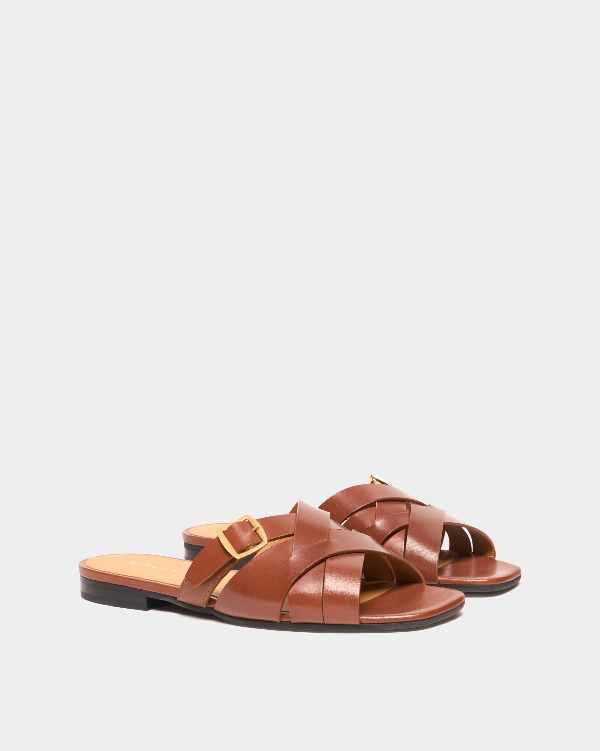 Bally Global - Sandalia plana Essence de piel marrón ámbar - Marrón