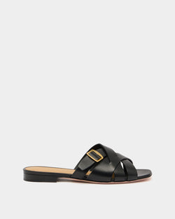 Essence Flat Sandal in Black Leather