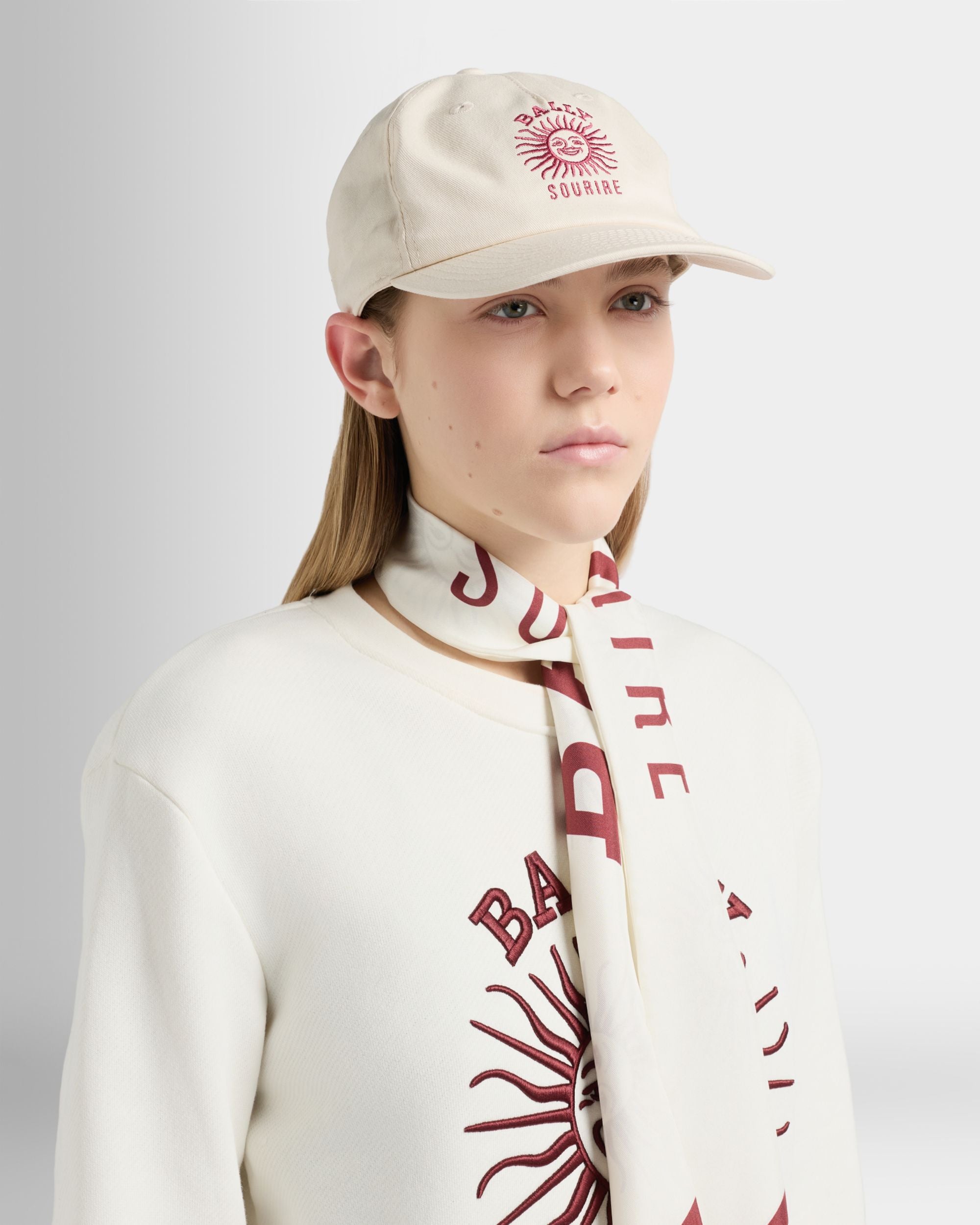 Bally Global - Baseball Hat in Ivory Cotton With the Bally Sourire - White