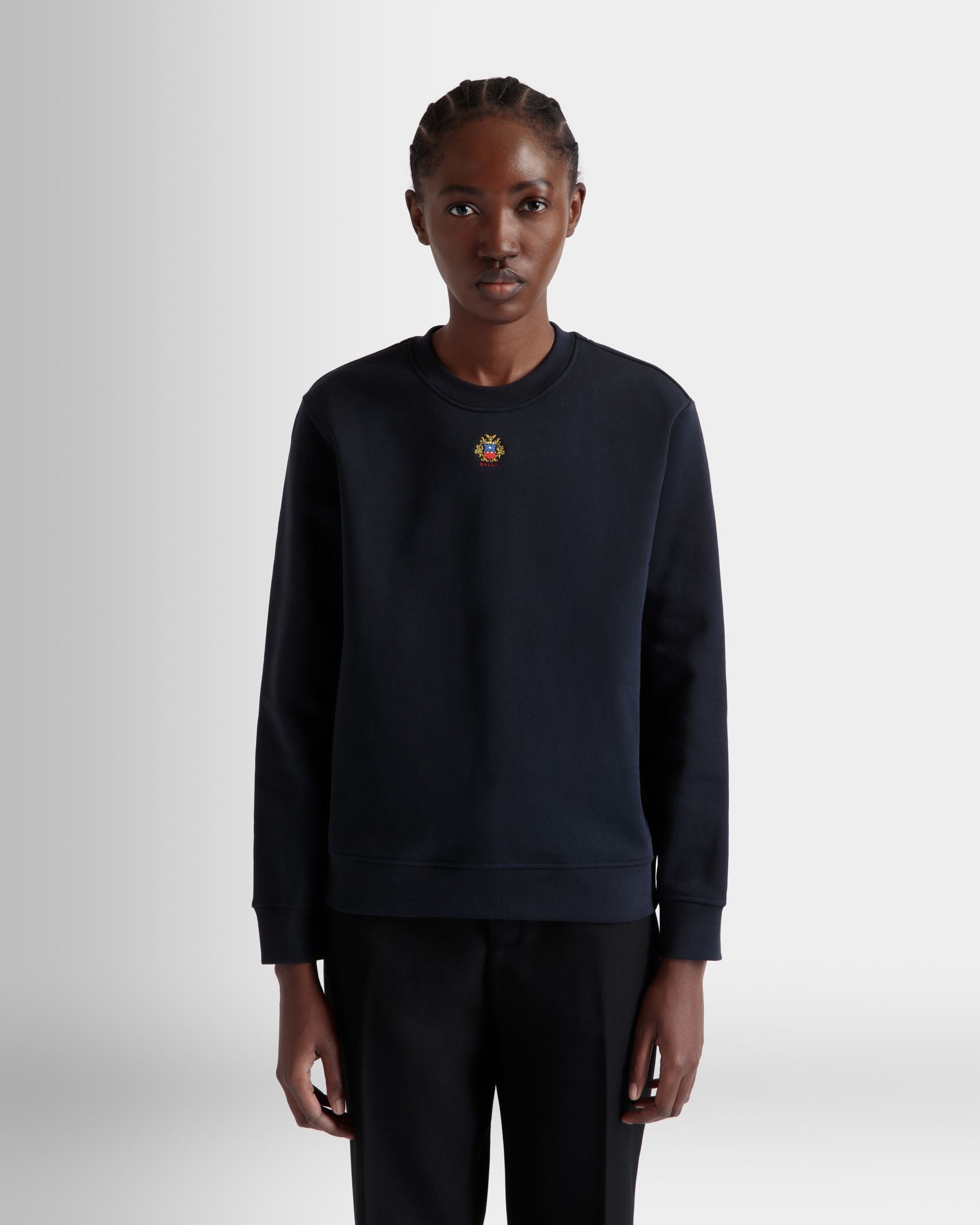 Bally Global - Crewneck With Bally Crest Logo In Navy Blue Cotton - Blue