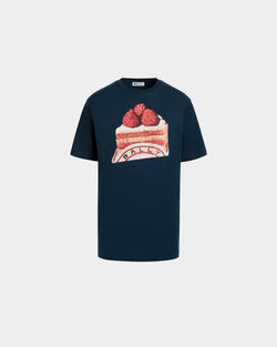 T-Shirt in Navy Blue Cotton With a Bally Cake Print