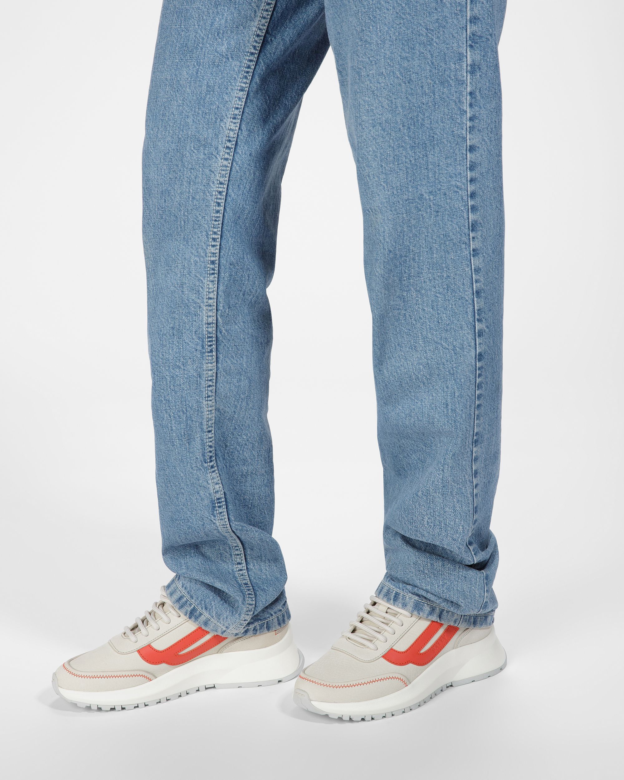 Bally Global - Darys Leather Sneakers In Dusty White And Orange - Multicolor