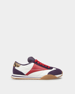 Sussex Sneaker In White Fabric and Red Leather with Purple Suede