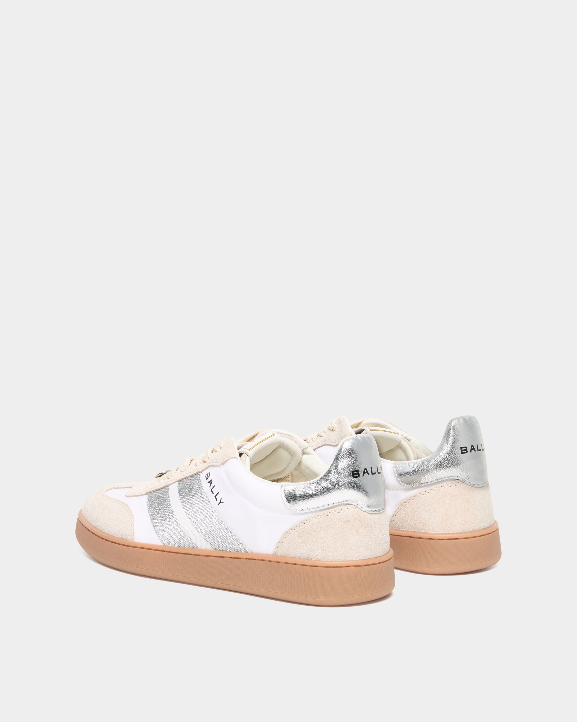 Bally Global - Retro Crest Sneaker in White and Silver Fabric and Leather - White