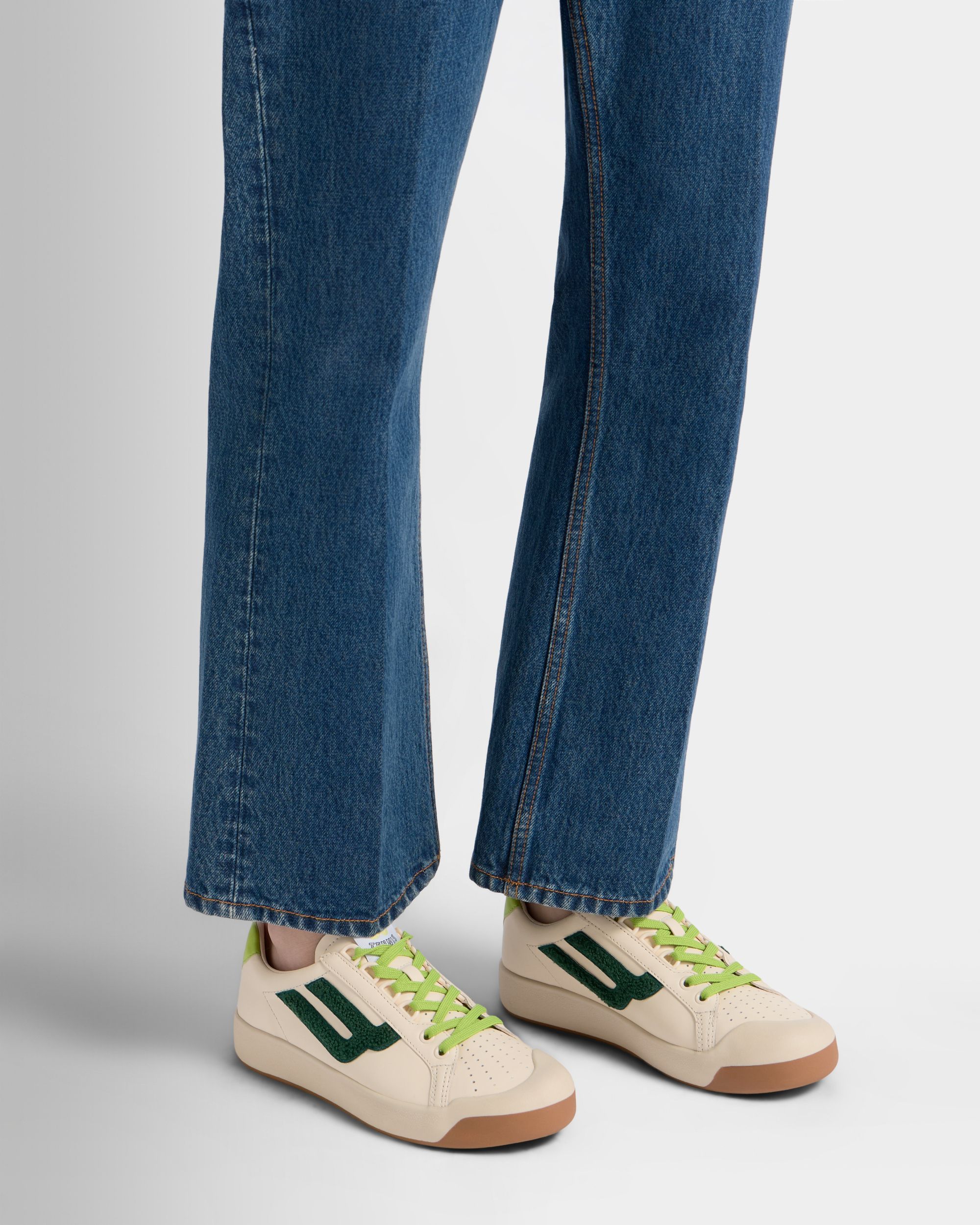 Bally Global - Tennis Collection Sneaker aus Leder in Elfenbein und Grün - White